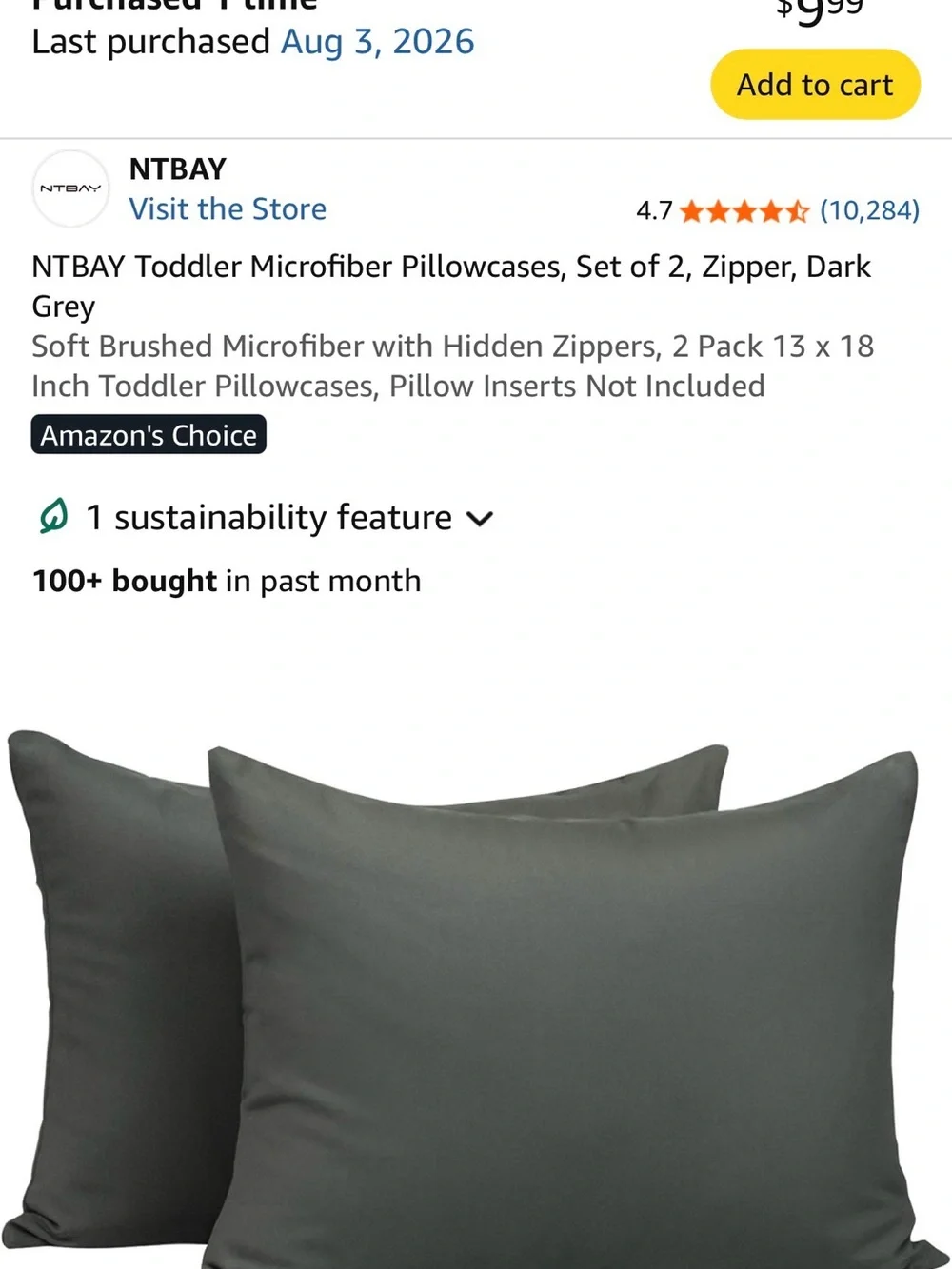 NEW Dark Gray Microfiber Zippered Pillowcases - Set of 2
